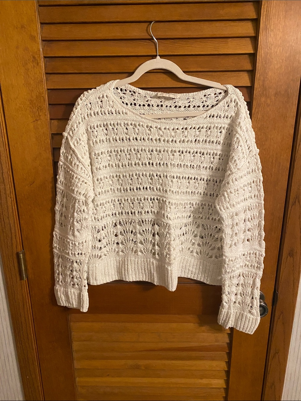 Open-Knit Cream Crewneck Sweater